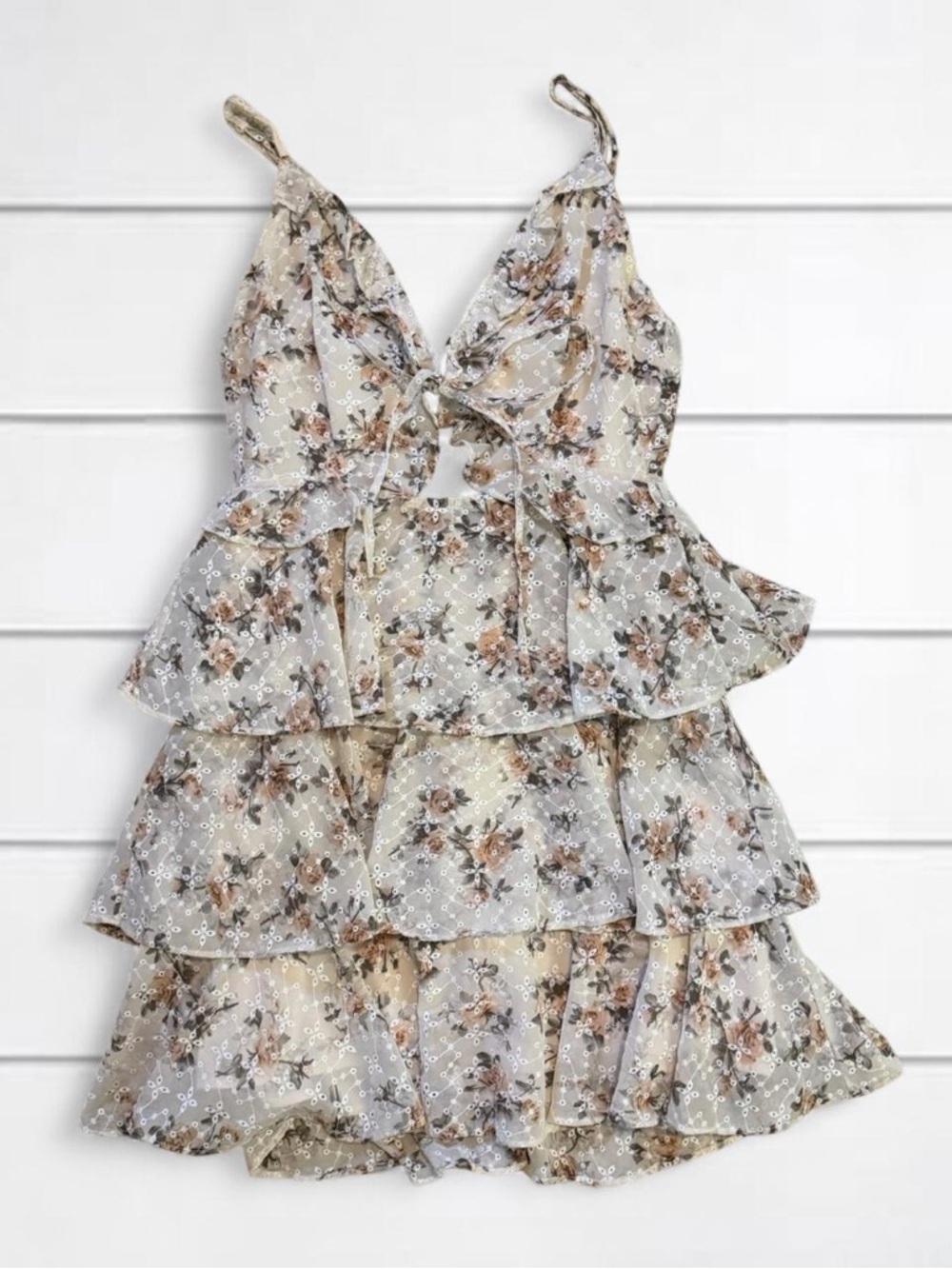 SOLD White floral Ruffle Dress